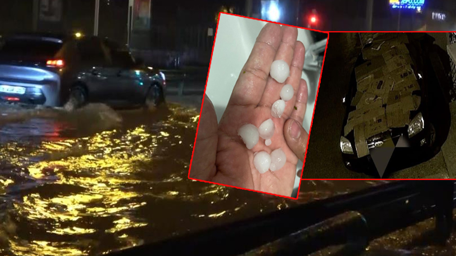 Bursa'da sağanak ve dolu: Rögarlar taştı, sokaklar göle döndü