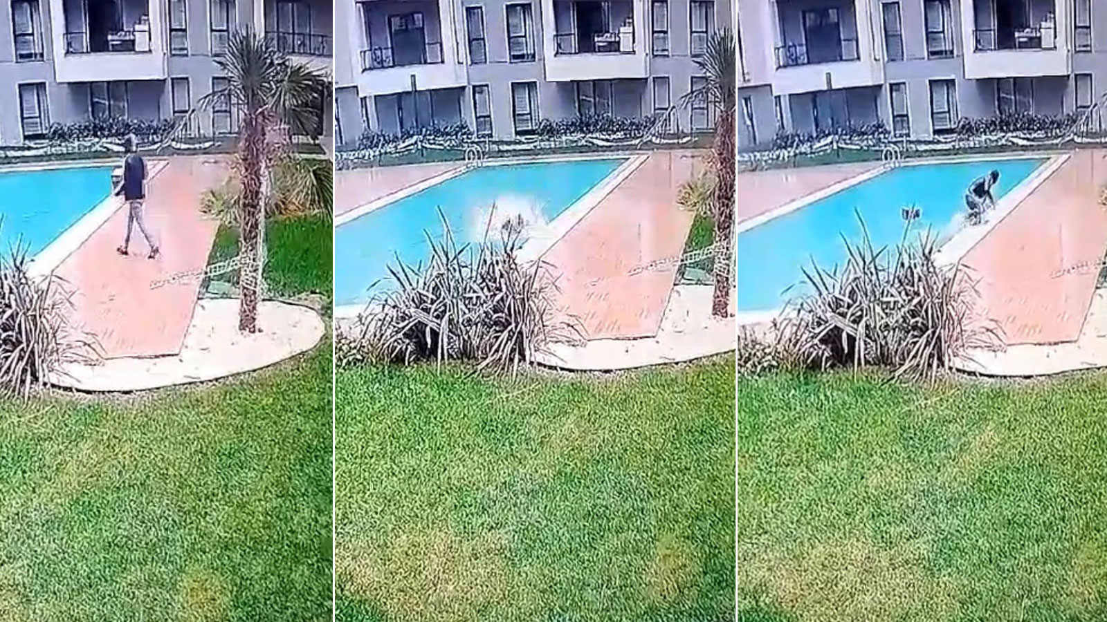 Kurye, lüks sitede havuza düştü: O anlar kamerada