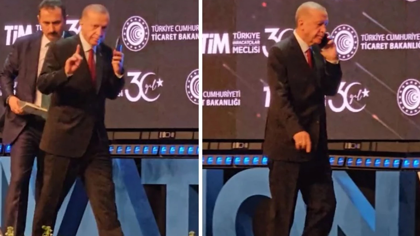 Törende dikkat çeken anlar: Cumhurbaşkanı Erdoğan gelen acil telefon nedeniyle sahneden indi