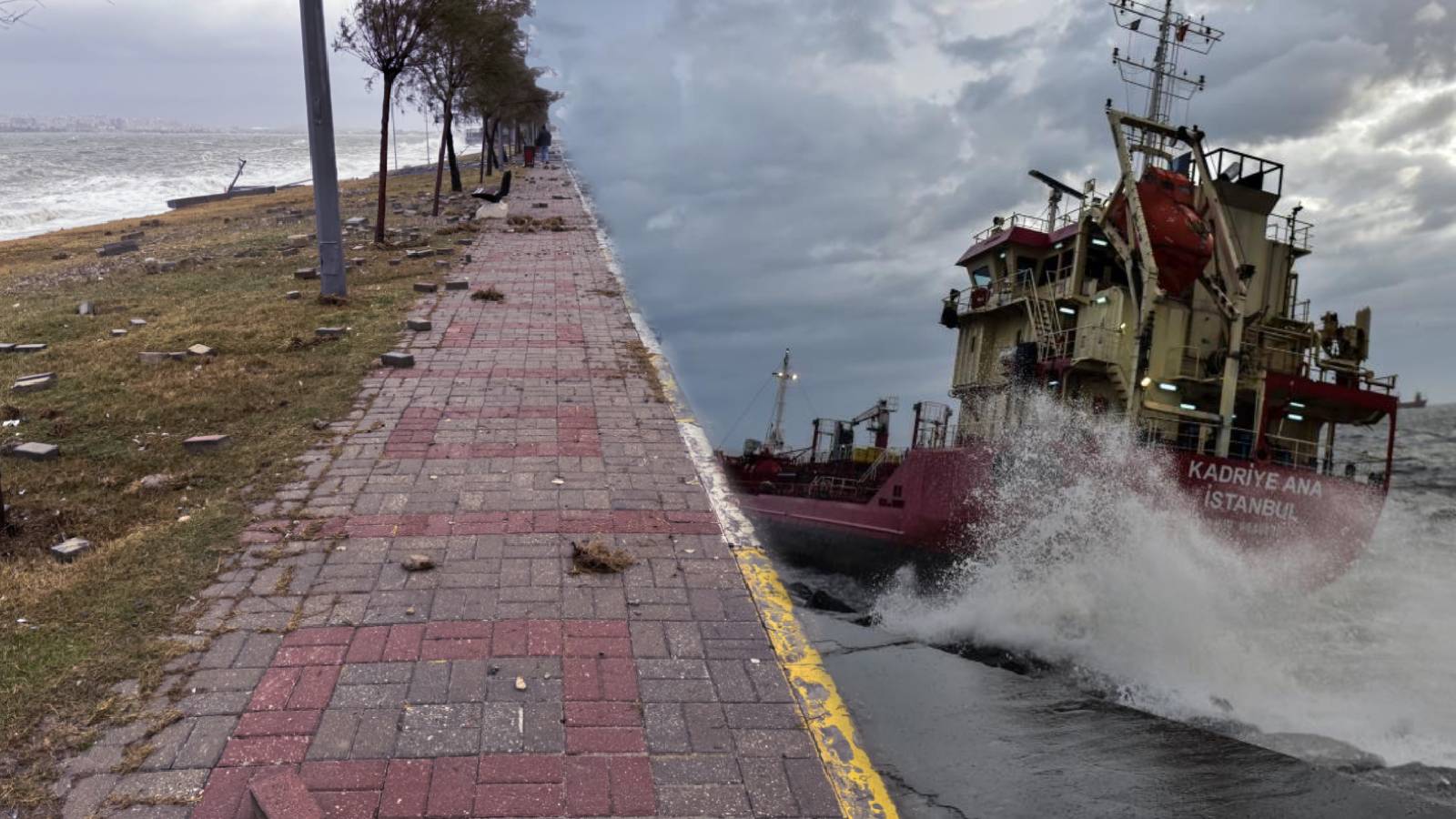 İstanbul'da fırtına! Lodos nedeniyle gemi karaya oturdu