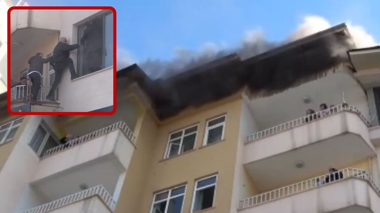 Muş'ta korkutan anlar! Yangına yakalananlar çaresizce balkona sığındı