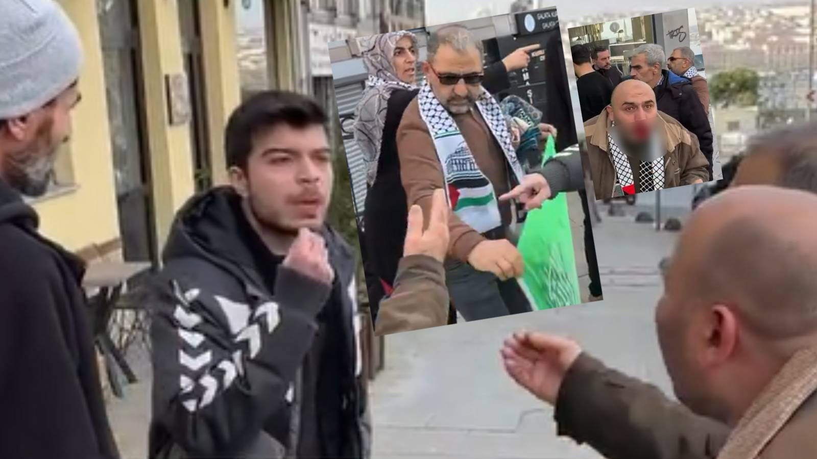 Şehitler ve Filistin mitinginde Tevhid bayrağı açan şahsa yumruklu saldırı