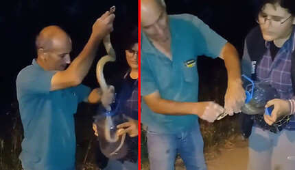 Çiftçiden korkutan hareket: Zehirli Engerek'i eliyle yakalayıp pet şişeye koydu - gundem