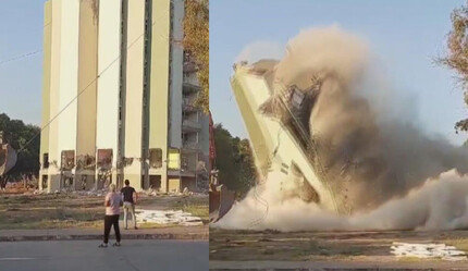 10 katlı bina 2 iş makinesine bağlanan çelik halatlarla yerle bir oldu - gundem