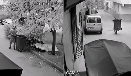 Şaşkınlık veren hırsızlık anları kamerada: Çöp kovasını çaldı - dunya