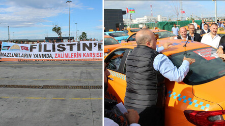 Taksicilerden İsrail'e afişli protesto: Mazlum Filistin'in yanındayız - dunya