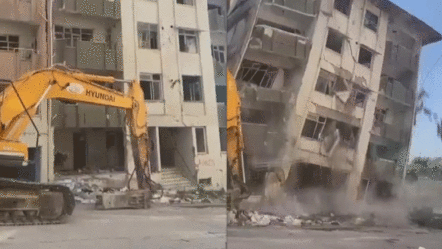 Ağır hasarlı bina titreşimle yıkıldı! O anlar anbean kameralara yansıdı - gundem