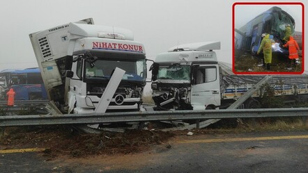 Şanlıurfa'da yolcu otobüsü ile 2 tır çarpıştı! 1 ölü, 15 yaralı - gundem