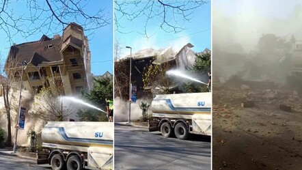İstanbul'da yıkım sırasında 6 katlı bina caddeye çöktü! - gundem