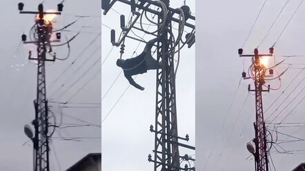 Elektrik direğine çıkan kişi akıma kapıldı, korku dolu anlar anbean kaydedildi - gundem