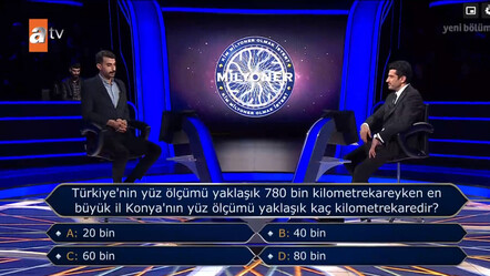 Kim Milyoner Olmak İster 500 bin TL değerinde Konya sorusu... Konya'nın yüz ölçümü yaklaşık kaç kilometrekaredir? - magazin