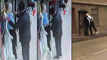 İş yerinin önündeki mankeni önce sevdi, sonra kucaklayıp götürdü! O anlar kamerada - magazin