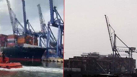 Kocaeli'de uluslararası limanda dehşet anları: Gemi, üç vinci devirdi - gundem