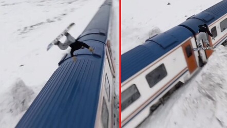 Nefes kesen anlar! Snowboard ile Doğu Ekspresi’nin üzerinden atladı - haberler