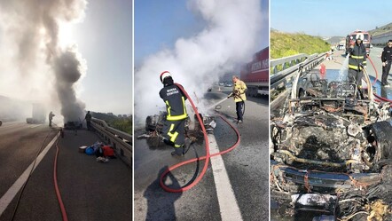 Tesla alev alev yandı, sürücü son anda canını kurtardı - gundem