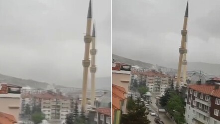 Yüreklerin ağza geldiği an! Fırtınanın etkisiyle minare devrildi - gundem