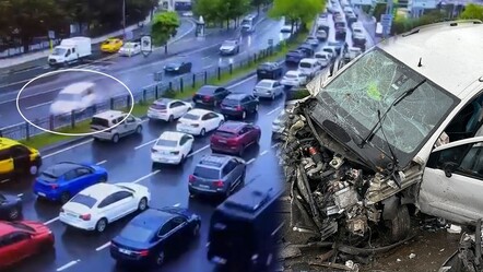 8 aracın karıştığı feci kazanın görüntüleri ortaya çıktı! Karşı yöne böyle uçmuş - gundem
