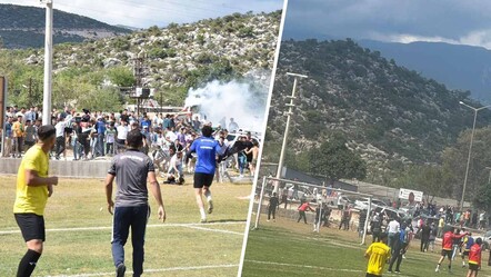 Antalya'da şampiyonluk mücadelesinde ortalık karıştı! Saha savaş alanına döndü taşlar ve soplar havada uçuştu - spor