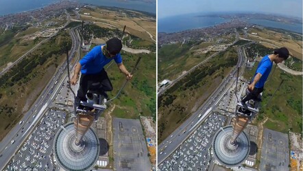 Yürekleri ağza getiren anlar kamerada! 230 metrelik televizyon kulesinin tepesine çıktı - gundem