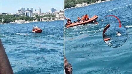 Vapurda dengesini kaybedip denize düştü! Kurtarılma anı kameraya yansıdı - yasam