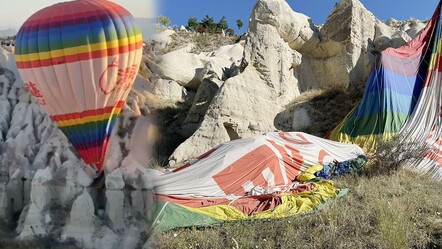 Kapadokya'da korku dolu anlar! 22 kişinin olduğu balon kayalıklara iniş yaptı - gundem