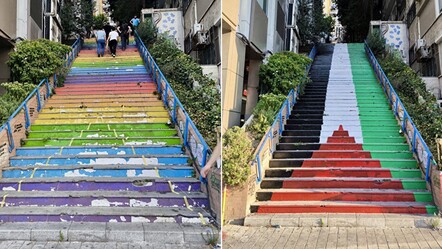 LGBT silindi Filistin bayrağına boyandı! Cihangir merdivenlerinin yeni hali dikkat çekti! - gundem