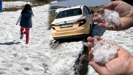 Ardahan'da gece etkili olan dolu, güneşe rağmen erimedi! Adeta kar yağmış gibi olan görüntü şaşırttı - yasam