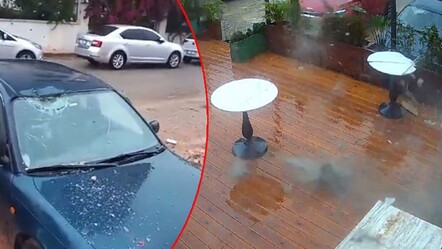 Binaya yıldırım düştü, panik dolu anlar! Beton parçaları kafe ve araçlara düştü, ışıklar patladı - gundem