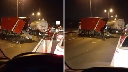 İstanbul TEM Otoyolu'nda yakıt tankeri kamyona çarptı! Yol trafiğe kapandı - gundem