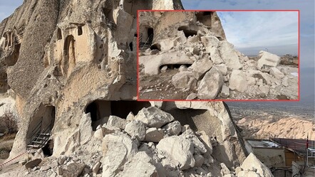 Kapadokya'da peribacası çöktü, o anlar kameralara böyle yansıdı - yasam