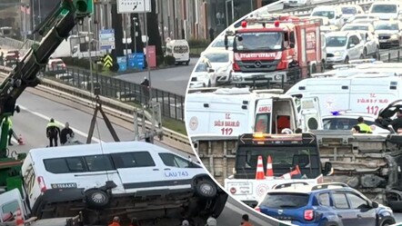 İstanbul'da korku dolu anlar! TEM'de okul servisi devrildi - gundem