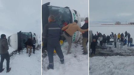 Erzincan'ın ardından şimdi de Kars! Yolcu otobüsü şarampole devrildi: Çok sayıda yaralı var  - Gündem