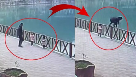 Korkulukların arasından bir anda göle düştü! Küçük kızı babası böyle kurtardı - gundem