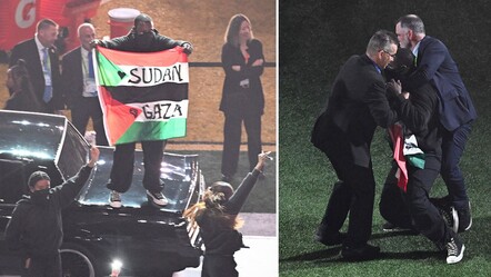Super Bowl'da Gazze protestosu! Elinde bayrakla bir anda sahnede belirdi - dunya