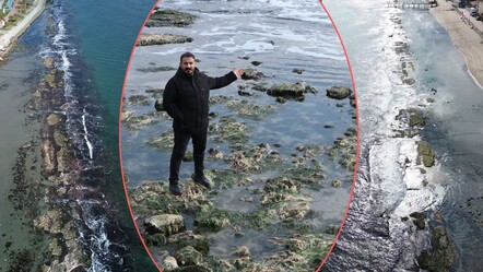Vatandaş şaşkın... Sular çekildi, Marmara Denizi'ndeki