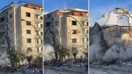 İki büyük depremde yara almıştı! Ağır hasarlı 7 katlı bina saniyeler içerisinde yerle bir oldu - gundem