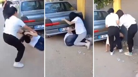 Adana'da kızların tekmeli yumruklu