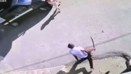 Papalı saldırgan babayı ve oğlunu hastanelik etti! Dehşete düşüren anlar kameraya yansıdı - Gündem