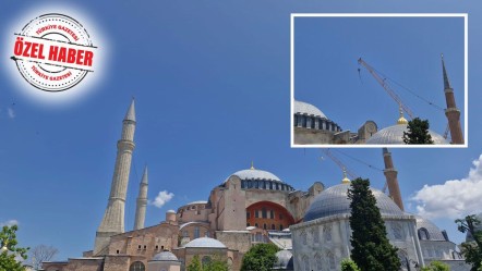Ayasofya'da bir ilk! Güvenlik için vinçli restorasyon - Kültür - Sanat