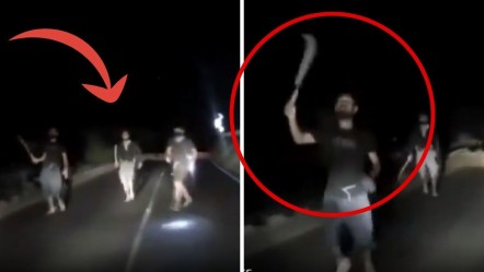 Otoyolda dehşete düşüren görüntü! Kılıçlarla yola fırladılar, sürücü neye uğradığını şaşırdı - Dünya
