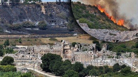 Alevlerle çevrilen Perge Antik Şehri görüntülendi! Aksu'daki orman yangınında zararın boyutu ortaya çıktı - gundem