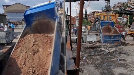 Beton zemin çöktü, hafriyat kamyonu içine düştü - Gündem