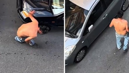 İstanbul'da akılalmaz görüntü! Satırla park halindeki araçlara zarar verdi - 3. Sayfa