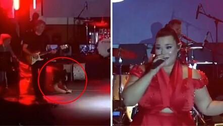 Tuğçe Kandemir'in zor anları! Sahneye çıkarken yere kapaklandı - Magazin
