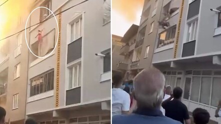 Yangında can pazarı! Alevlerden kurtarmak için torununu böyle attı - Gündem