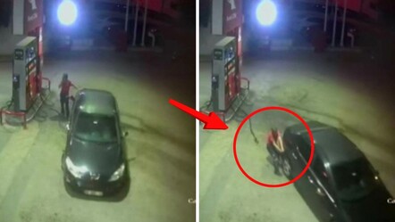 Bursa'da benzinlikte ilginç görüntüler! Kayan otomobili eliyle durdurmaya çalıştı: O anlar kamerada - Yaşam