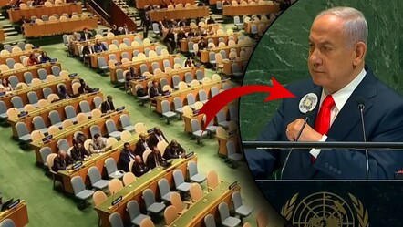 Netanyahu BM'ye gelince heyetler salonu terk etti! Yakasındaki QR kodun şifresi ortaya çıktı - dunya