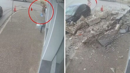 Yunanistan'da dehşete düşüren görüntüler! Binanın balkonu çöktü, altında kalmaktan saniyelerle kurtuldu - Dünya