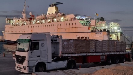 Türkiye'nin 17. "İyilik Gemisi"ndeki yardım malzemelerinin indirme işlemleri tamamlandı, tırlar Gazze'ye doğru yola çıktı - Gündem