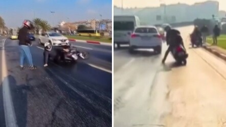 İstanbul'da yola yağ döküldü, motosikletliler bir bir böyle düştü - Gündem